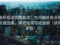 茶杯狐读完再复述：先问相关有没有写成因果，再把段落写成提纲（读完更稳）